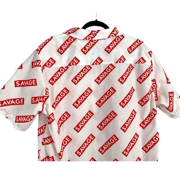 WEEKEND WARRIOR SAVAGE PRINT BUTTON UP SHORT SLEEVE SHIRT - Picture 4 of 5